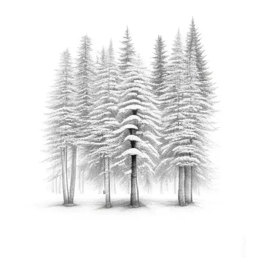 trees in forest with cabin tattoo design idea