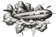 blimp falling through clouds tattoo design idea