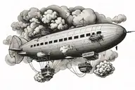 blimp falling through clouds tattoo design idea