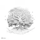 A tree growing out of a 3D printer, with car parts as its branches tattoo design idea