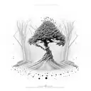 A tree growing out of a 3D printer, with car parts as its branches tattoo design idea