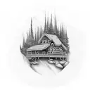 trees forest cabin summer tattoo design idea