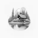 trees forest cabin summer tattoo design idea