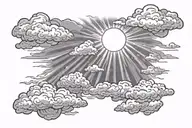 sun  rays  falling  down through clouds tattoo design idea