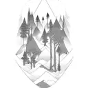 trees mountain winter hiker tattoo design idea