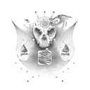 An abstract design incorporating elements from Los Angeles, Europe, and Brazil, symbolizing a life lived without fear tattoo design idea