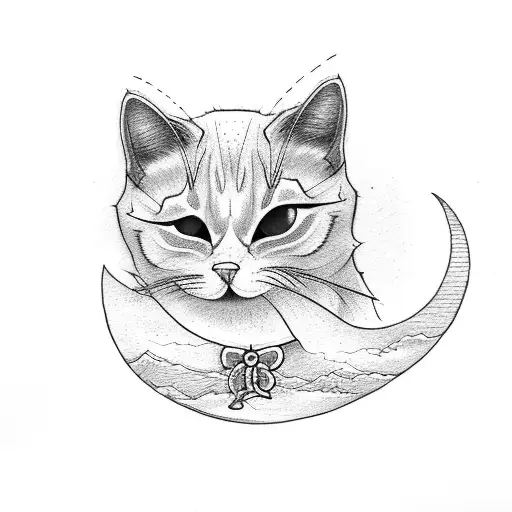 ghost cat with a crescent moon tattoo design idea