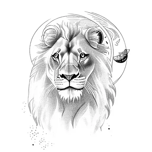 Lion king surrounded by butterflies, with the backdrop behind the ocean with the anchor and the moon tattoo design idea