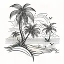 A serene beach scene with palm trees and seagulls, symbolizing paradise and memories of your grandad tattoo design idea