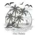 A serene beach scene with palm trees and seagulls, symbolizing paradise and memories of your grandad tattoo design idea