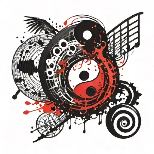 A yin and yang symbol with musical notes as the elements tattoo design idea