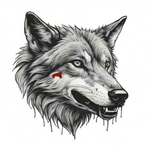Grey Wolf with bloody mouth tattoo design idea