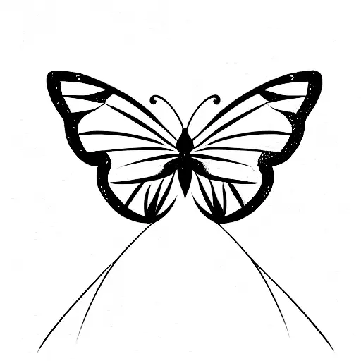 a little butterfly, only lines, perfect Symmetry, flying to a leaf tattoo design idea