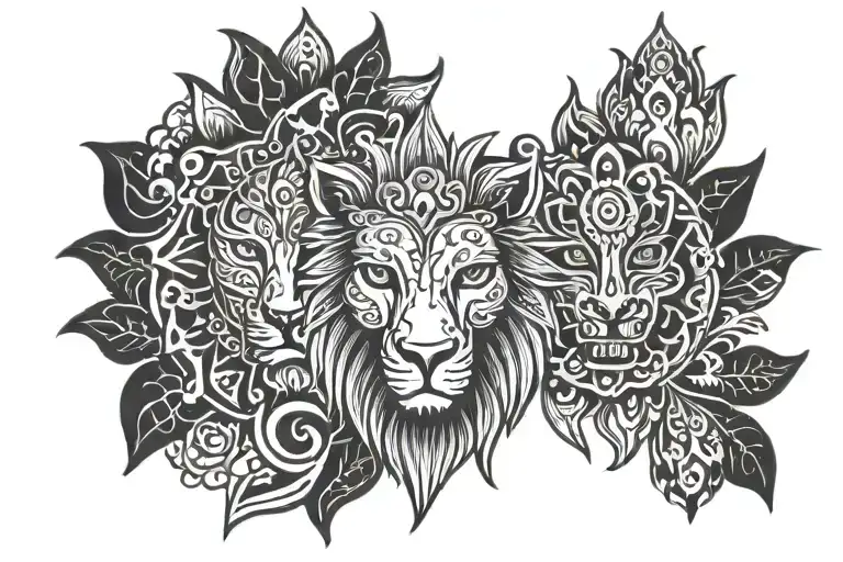 hamsa hand lion face dragon face tattoo design idea