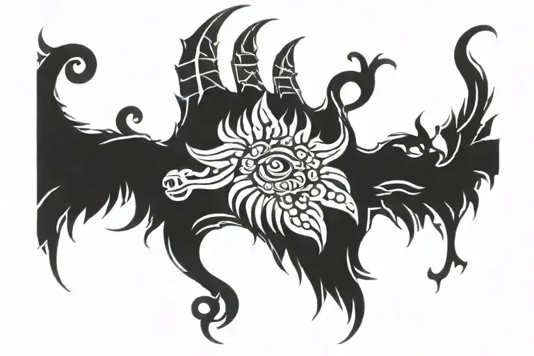hamsa lion dragon wrapped tattoo design idea