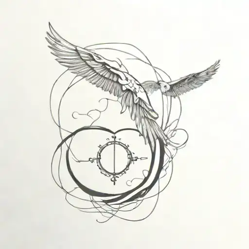 time turner harry potter and phoenix bird tattoo design idea