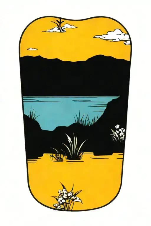 ocean sunrise with sea oats tattoo design idea