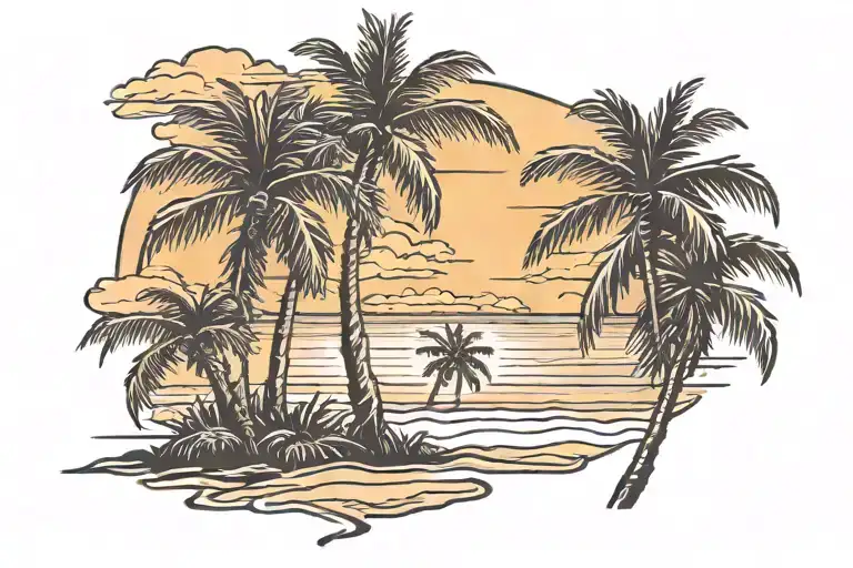 beach sunrise with palmetto tree tattoo design idea