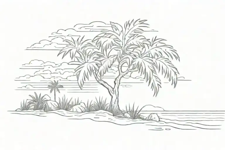 beach sunrise with one palmetto tree tattoo design idea