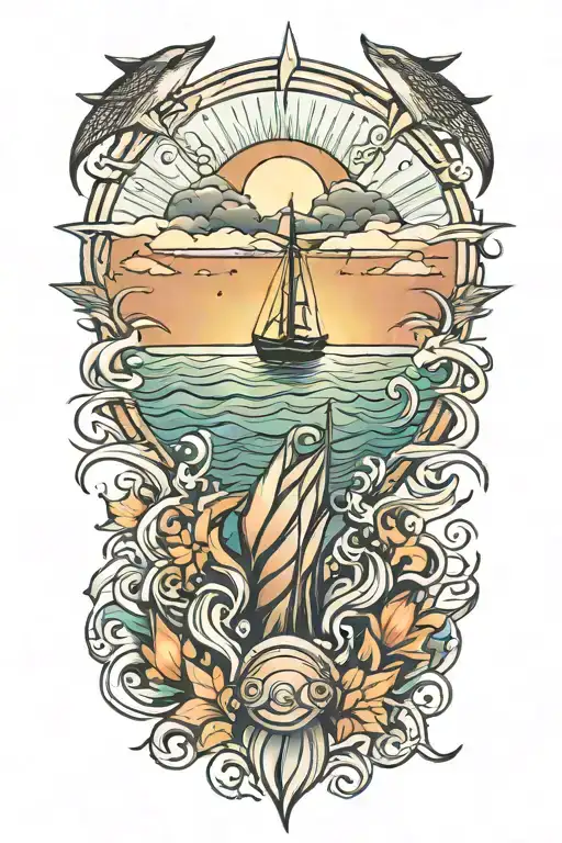 ocean sunrise tattoo design idea