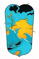 ocean sunrise with sea oats tattoo design idea