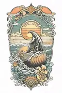 ocean sunrise tattoo design idea