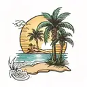 beach sunrise with palmetto tree tattoo design idea
