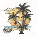 beach sunrise with palmetto tree tattoo design idea
