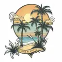 beach sunrise with palmetto tree tattoo design idea