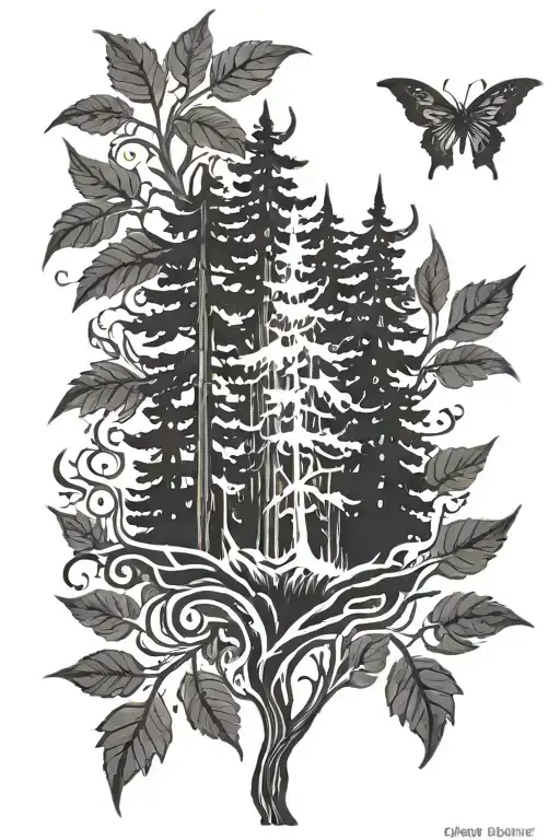 Forest on fire flames tattoo design idea