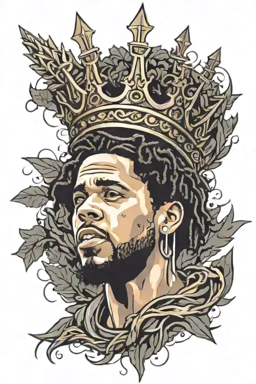 J. cole with thorn crown tattoo design idea