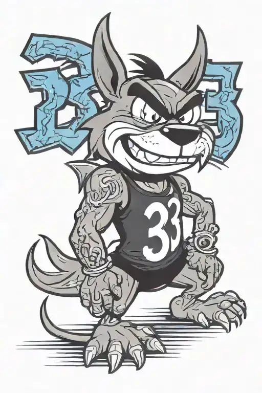 Taz from Looney tunes with cool and strong background with "333" written underneath  tattoo design idea