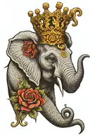 elephant head with a crown and a shell  tattoo design idea