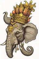 elephant head with a crown and a shell  tattoo design idea
