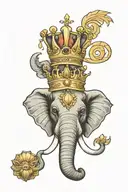 elephant head with a crown and a shell friends tattoo design idea