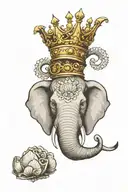 elephant head with a crown and a shell friends tattoo design idea