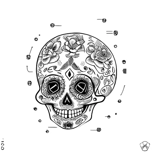 Design a sugar skull with a vintage camera incorporated into the skull's face, symbolizing your occupation as a photographer tattoo design idea