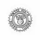 An artistic representation of a marine corps emblem with a camera incorporated tattoo design idea