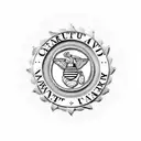 An artistic representation of a marine corps emblem with a camera incorporated tattoo design idea