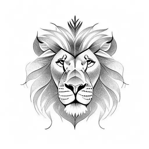 blackwork tattoo of the side profile lion with whispy main, outline only no shading tattoo design idea