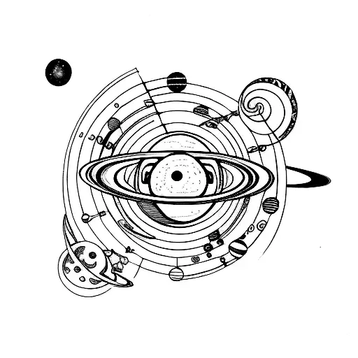 solar system infinity symbol in a straight line tattoo design idea