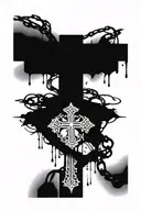 cross with 3 chains, two broken and one firm tattoo design idea