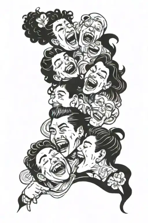 A tattoo design featuring a group of diverse friends laughing and enjoying each other's company tattoo design idea