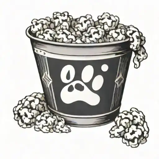 An old-school popcorn bucket with a dog's paw print on it tattoo design idea