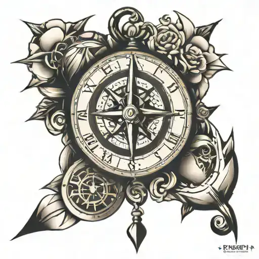 compass clock anchor  tattoo design idea