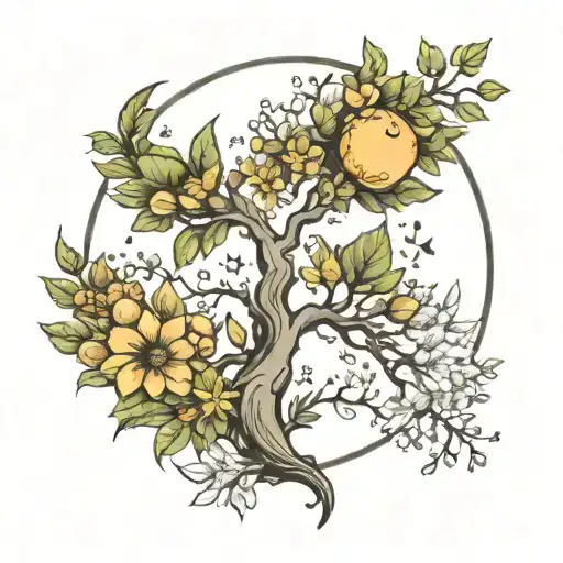 moon herbs natural elements tree plants flower  tattoo design idea