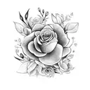 A black-grey tattoo showcasing a beautiful bouquet of flowers with hidden witch symbols incorporated tattoo design idea