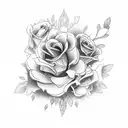 A black-grey tattoo showcasing a beautiful bouquet of flowers with hidden witch symbols incorporated tattoo design idea
