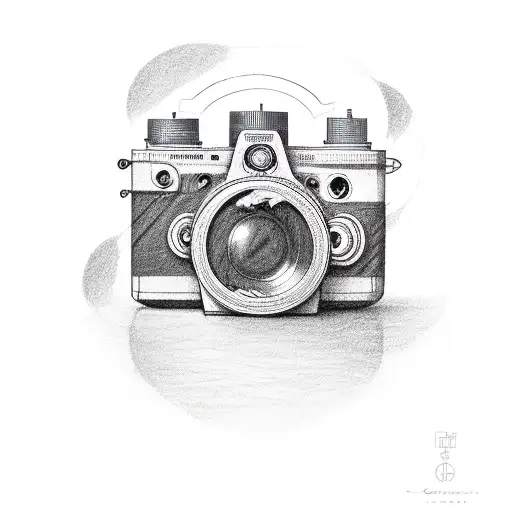 Camera lens morphing into a pencil tattoo design idea