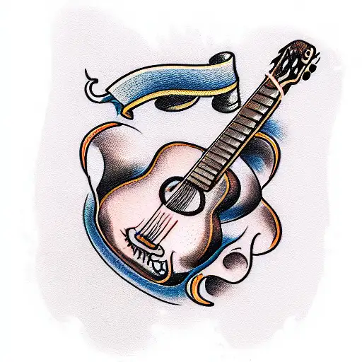 guitar with skull tattoo design idea